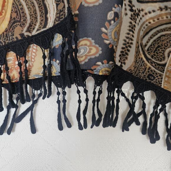 Chicos Small Medium Floral Sheer Coverup Shawl Fringe Festival Colorful Flowy - Picture 4 of 10